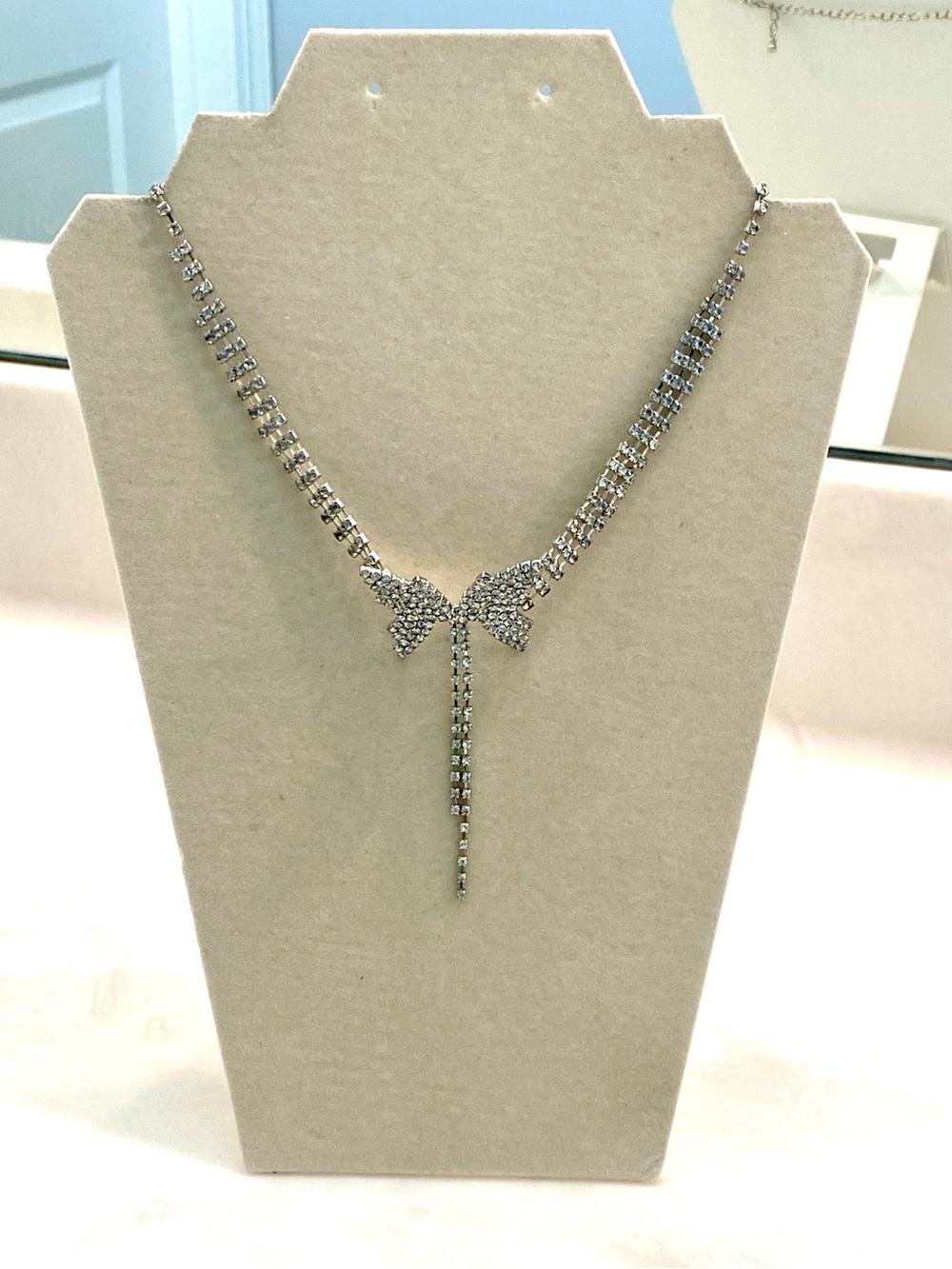 Silver Rhinestone Butterfly Drop Necklace